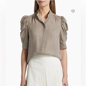 NWT FRAME Gillian Houndstooth Silk Top Size Small